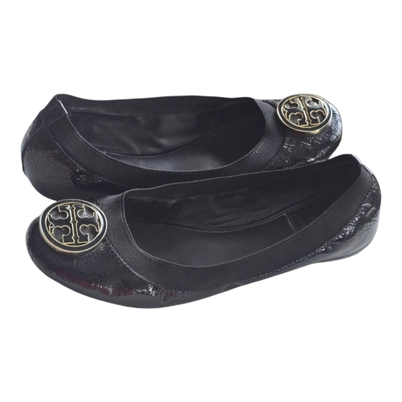 Tory Burch Caroline Ballet Flats 6M Black Women Naplak Elastic Patent Leather - Picture 6 of 14